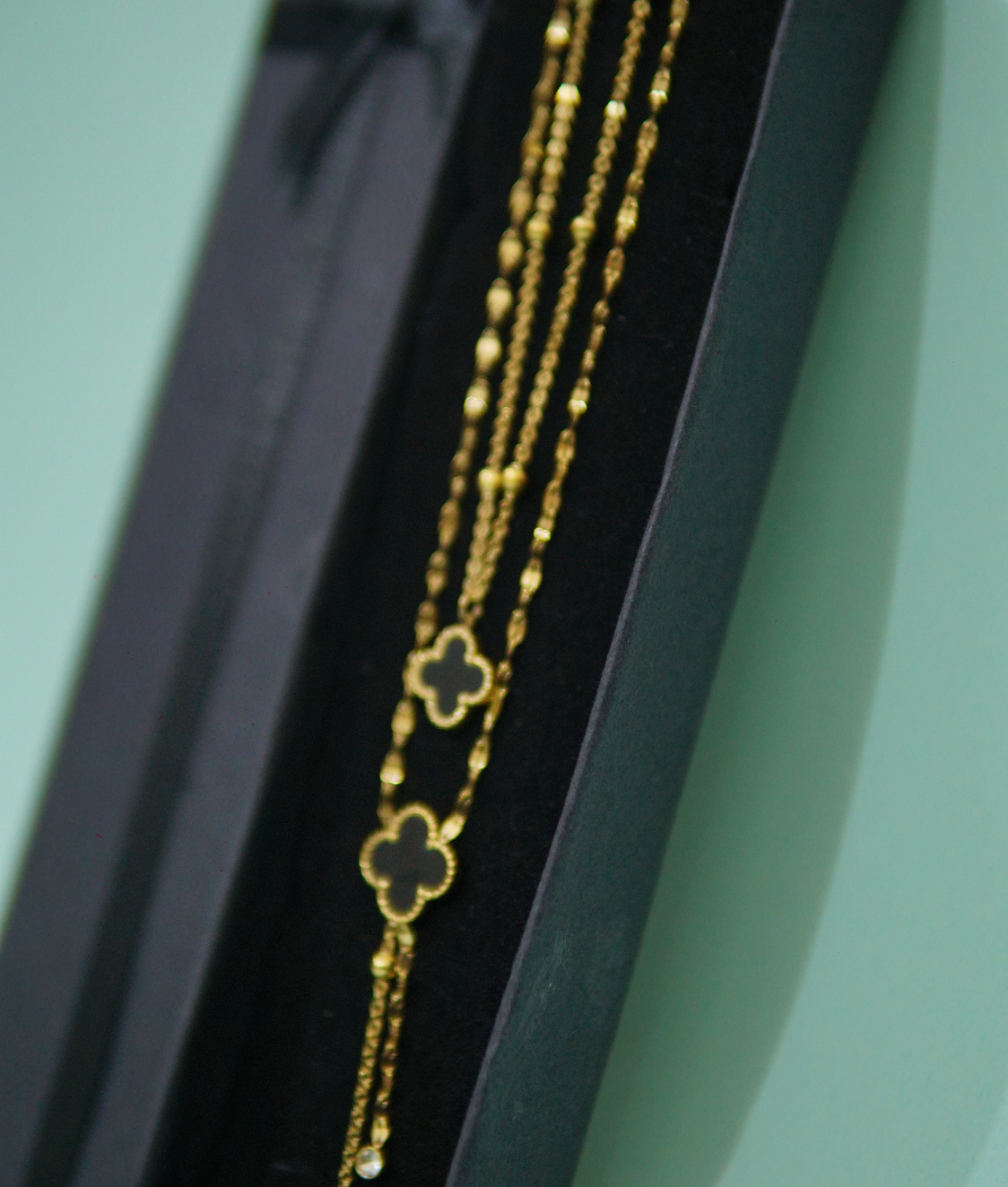 Elegant Black Flower Style Double Chain Necklace