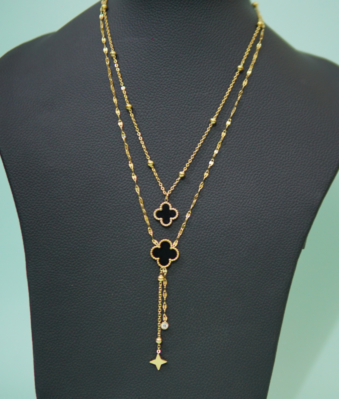 Elegant Black Flower Style Double Chain Necklace